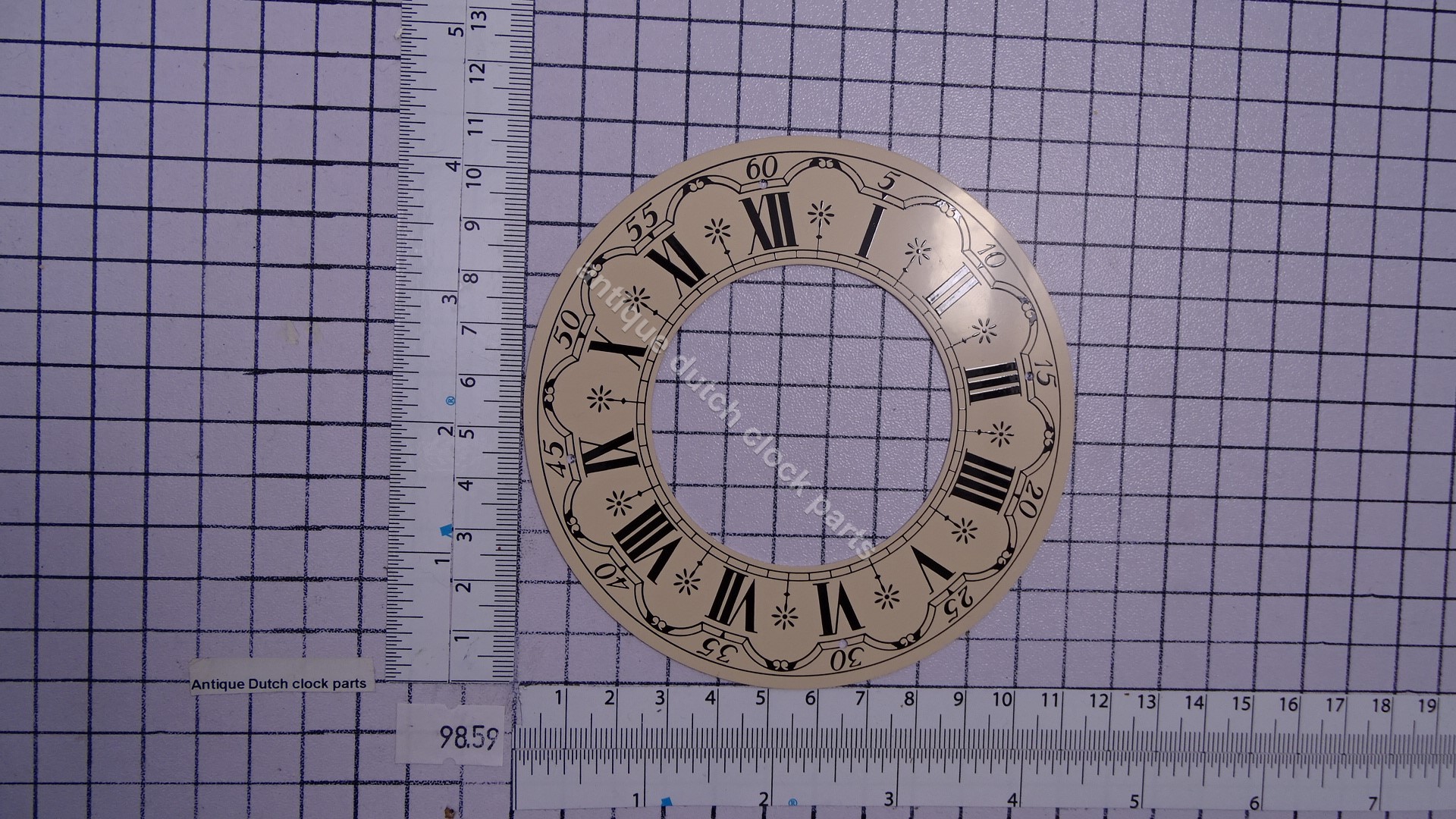 WHITE CLOCK DIAL OR CHAPTER RING  4 5/16&QUOT; OR 11 CM OUTSIDE DIAMETER.