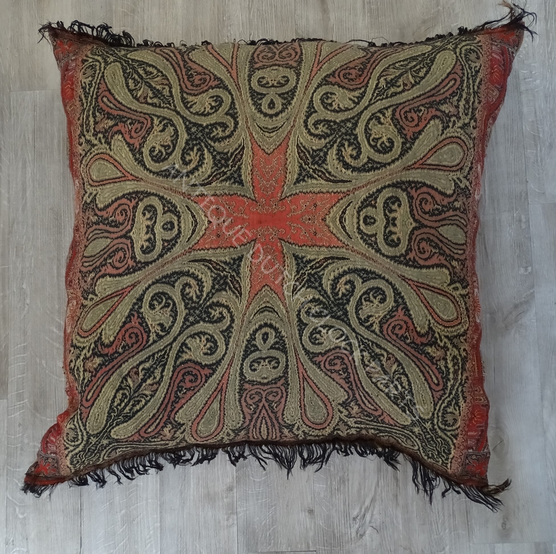 ONE OF A KIND LARGE SIT CUSHION WITH A "BIED KLEED" OR PAISLEY SHAWL MOTIVE