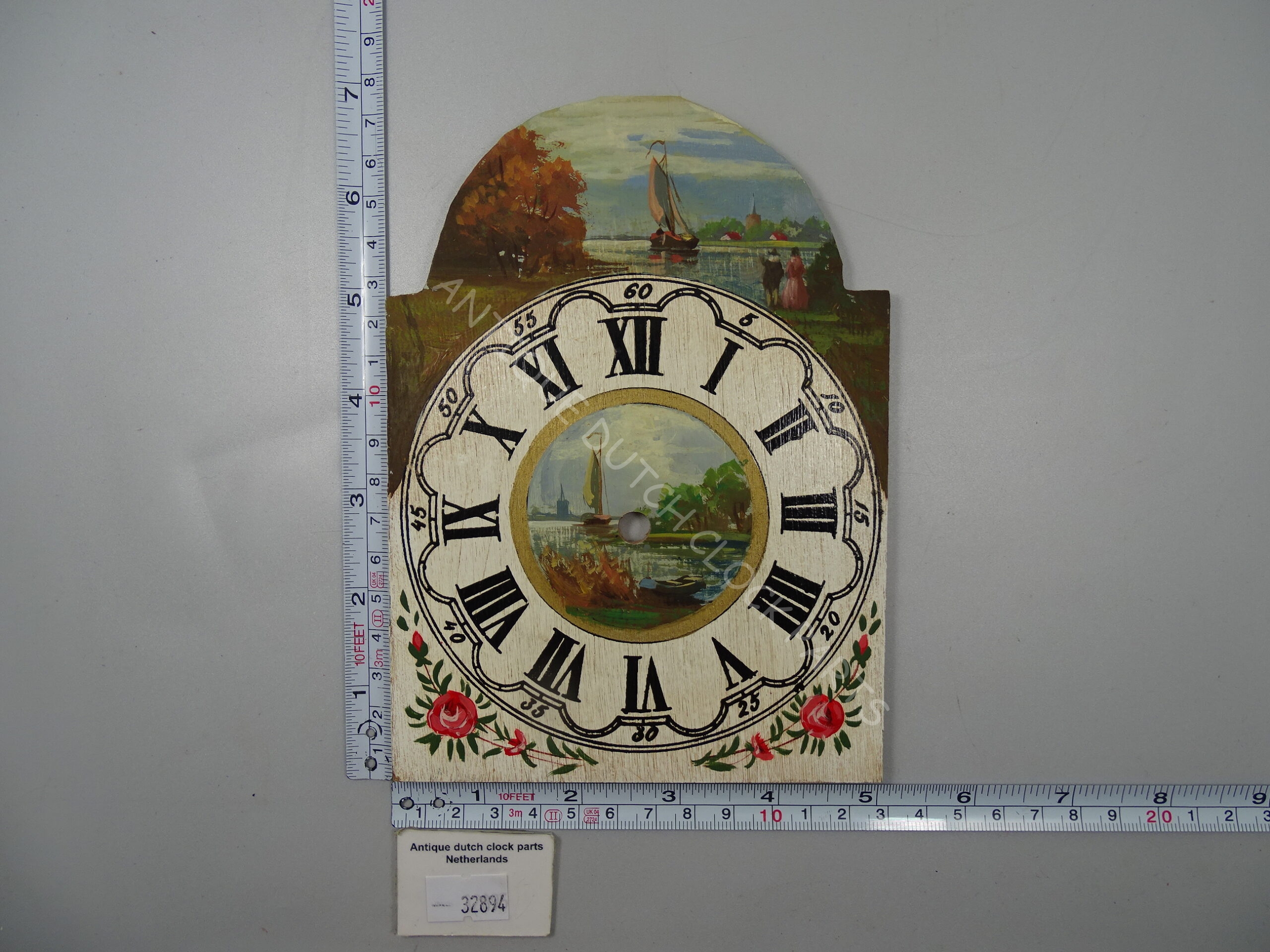 FOLKLORE HAND PAINTED WOODEN FRONT PLATE WITH DIAL FOR A DUTCH SALLANDSE CLOCK